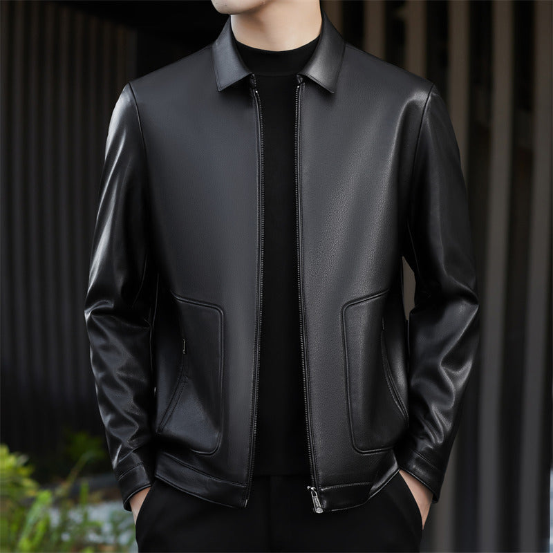 Herren Kunstlederjacke mit modernem Schnitt und praktischen Reißverschlusstaschen Drune
