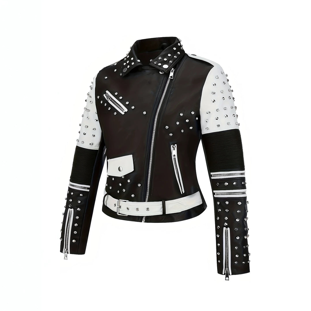 Damen Edle Bikerjacke mit Nieten Drune