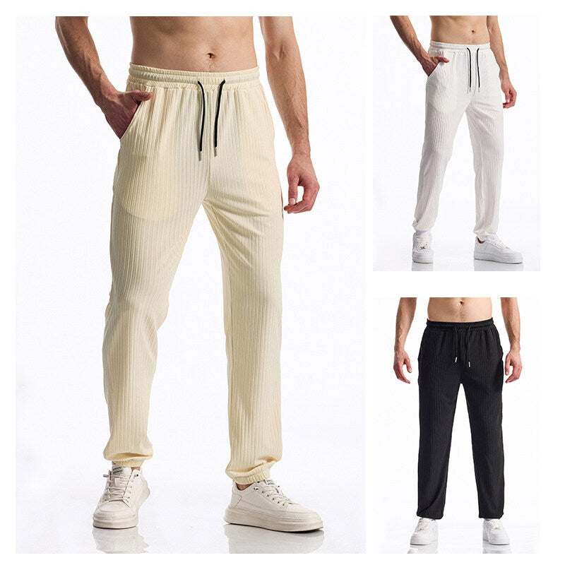 Herren Gerippte Loungehose mit elastischem Bund und Kordelzug Drune