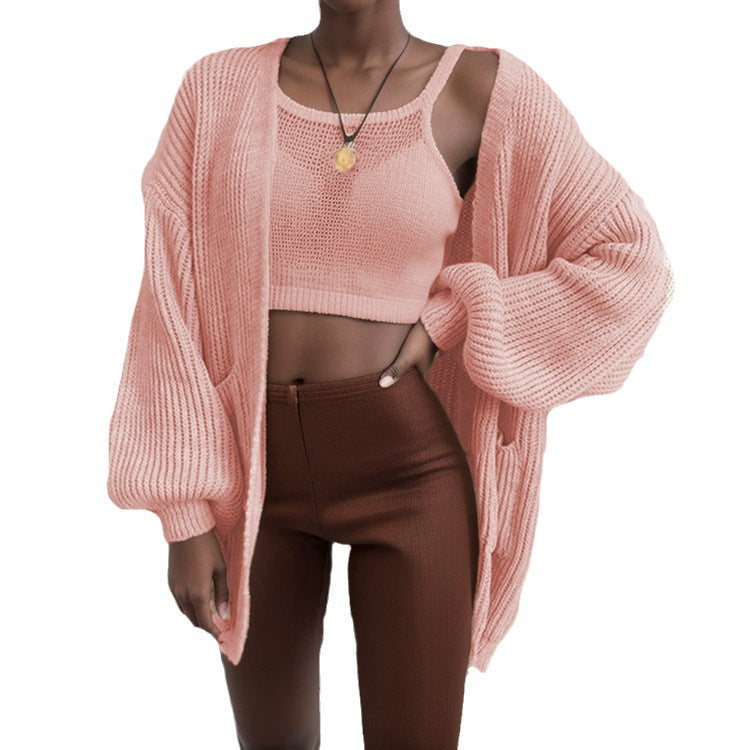 Damen Grobstrick Cardigan mit weiten Ärmeln und praktischen Taschen Drune