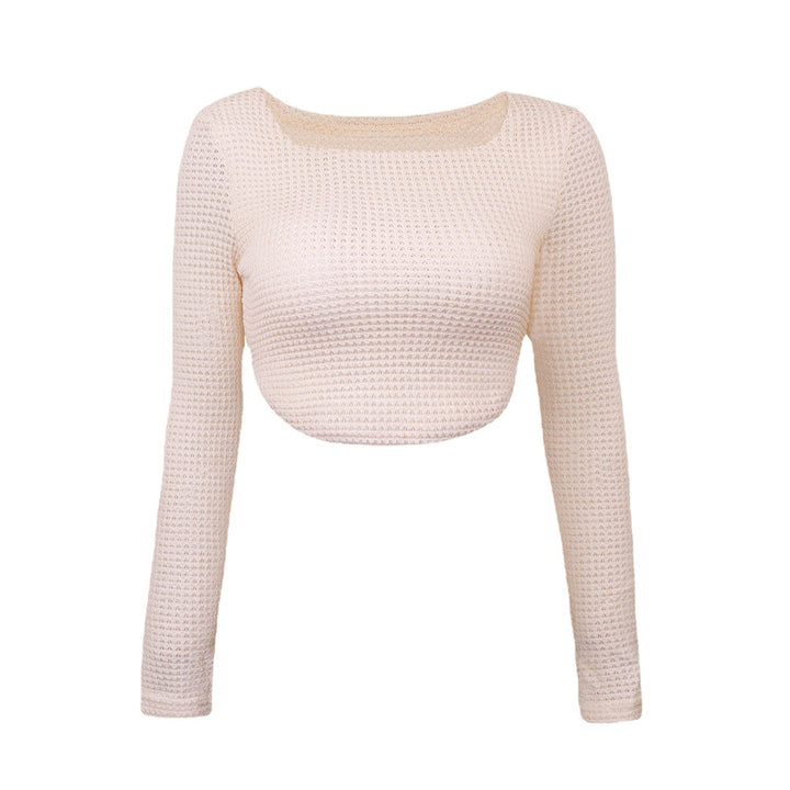 Damen Figurbetontes Cropped‑Waffel‑Stricktop mit U‑Boot‑Ausschnitt Drune