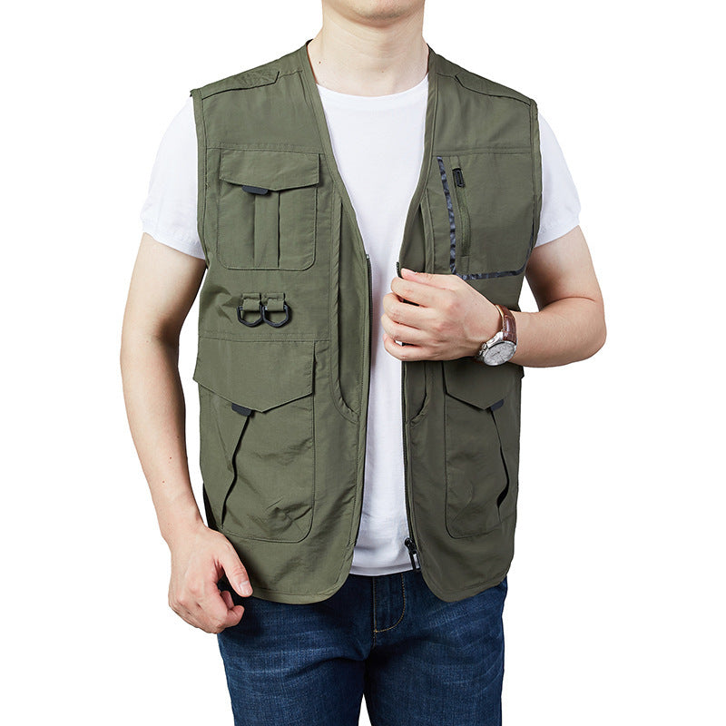 Herren Fotografie- und Outdoor-Utility-Weste mit multifunktionalen Taschen und D-Ring-Befestigungen Drune