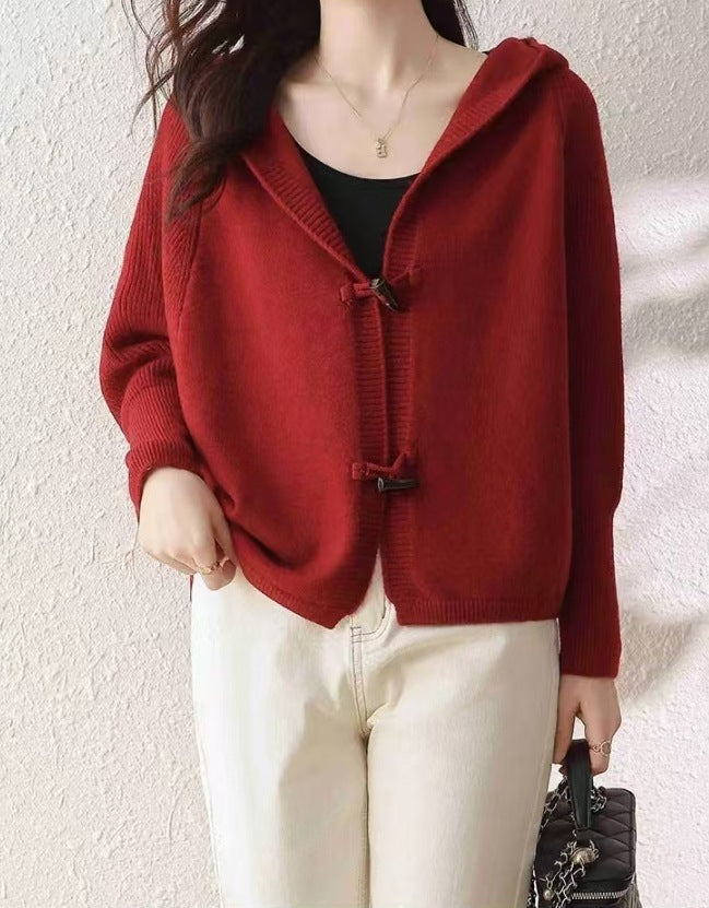 Damen kuschelige Strickjacke mit Kapuze und leicht oversized Schnitt Drune
