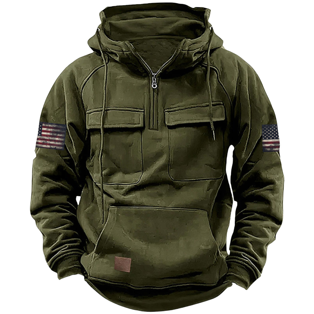 Herren nan Kapuzenpullover mit Halbzip, Cargo-Brusttaschen und Kängurutasche Drune