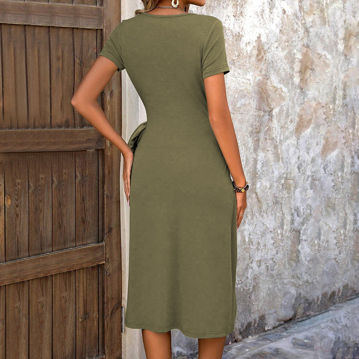 Damen Wickelkleid mit raffiniertem Knoten und hohen Schlitz Drune