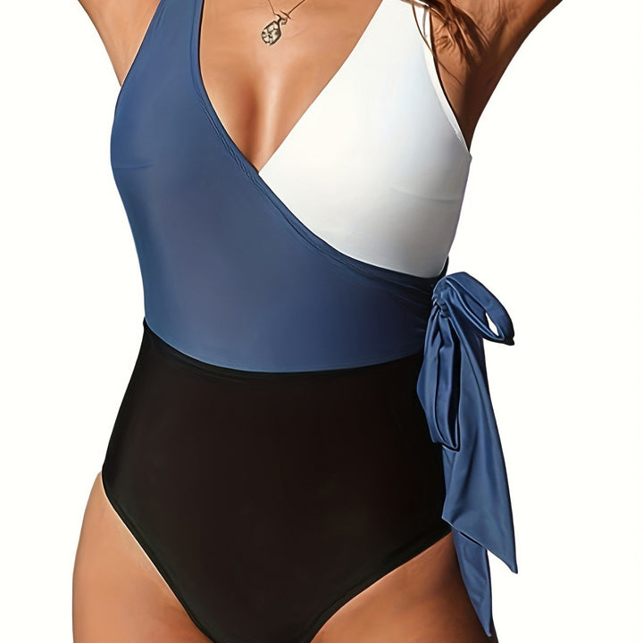 Damen Einteiliger Badeanzug mit modischem Wickeldesign und seitlichem Bindeband Drune