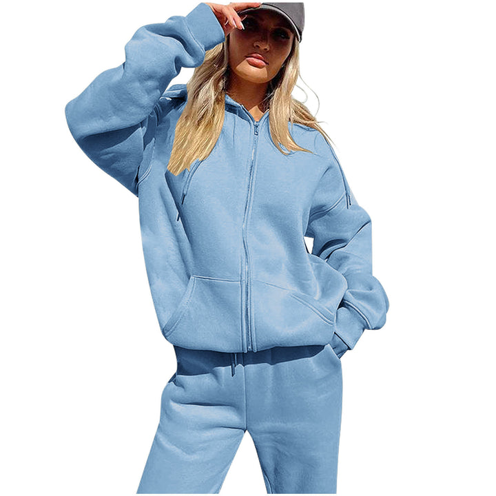 Damen bequemer Oversized Sweatjacke mit hohem Kragen und passenden Jogginghosen Drune