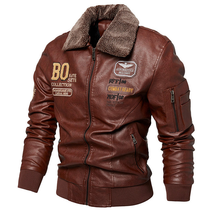 Herren Kunstlederjacke mit gefüttertem Kragen Drune