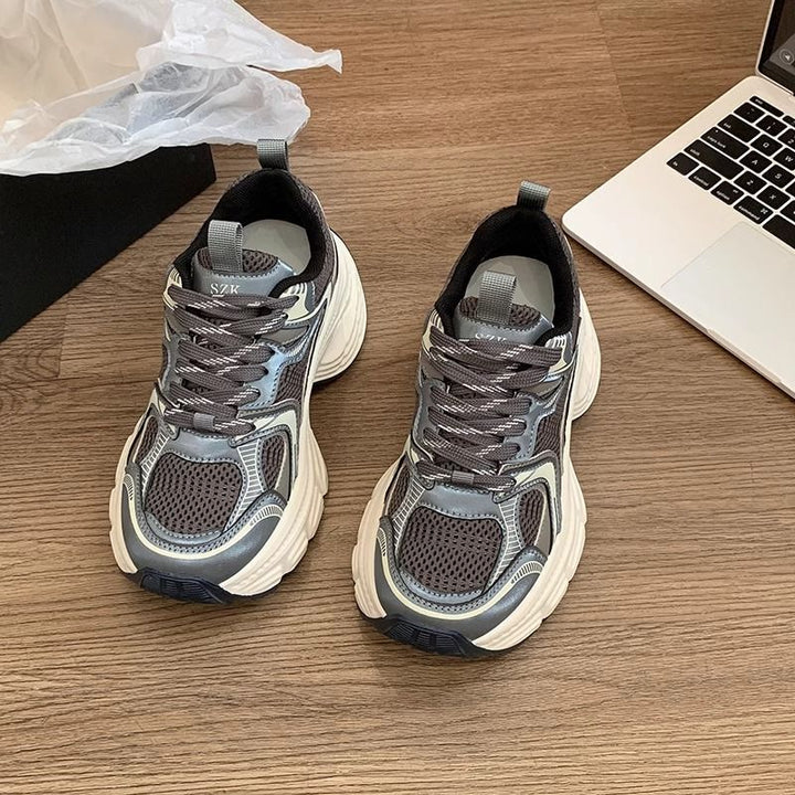 Damen Voluminöse Chunky‑Sneaker mit atmungsaktivem Mesh‑PU‑Mix und skulpturierter Wedge‑Sohle Drune