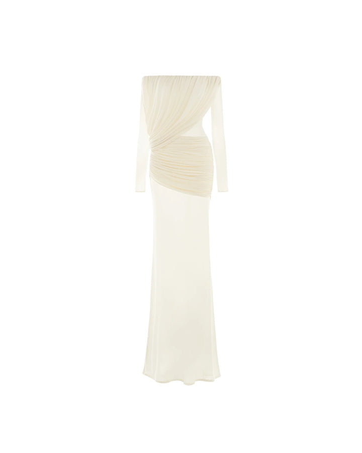 Damen elegantes Kleid mit asymmetrischer Drapierung Drune