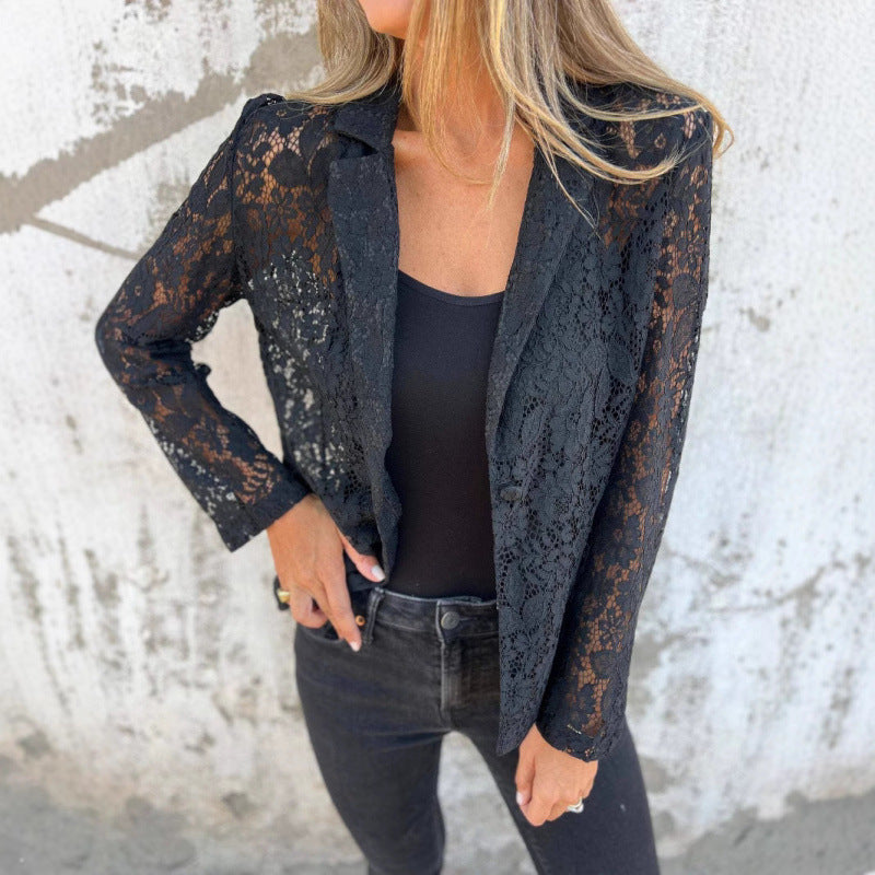 Damen Lace-Blazer im femininen Stil mit feinen Spitzelementen Drune