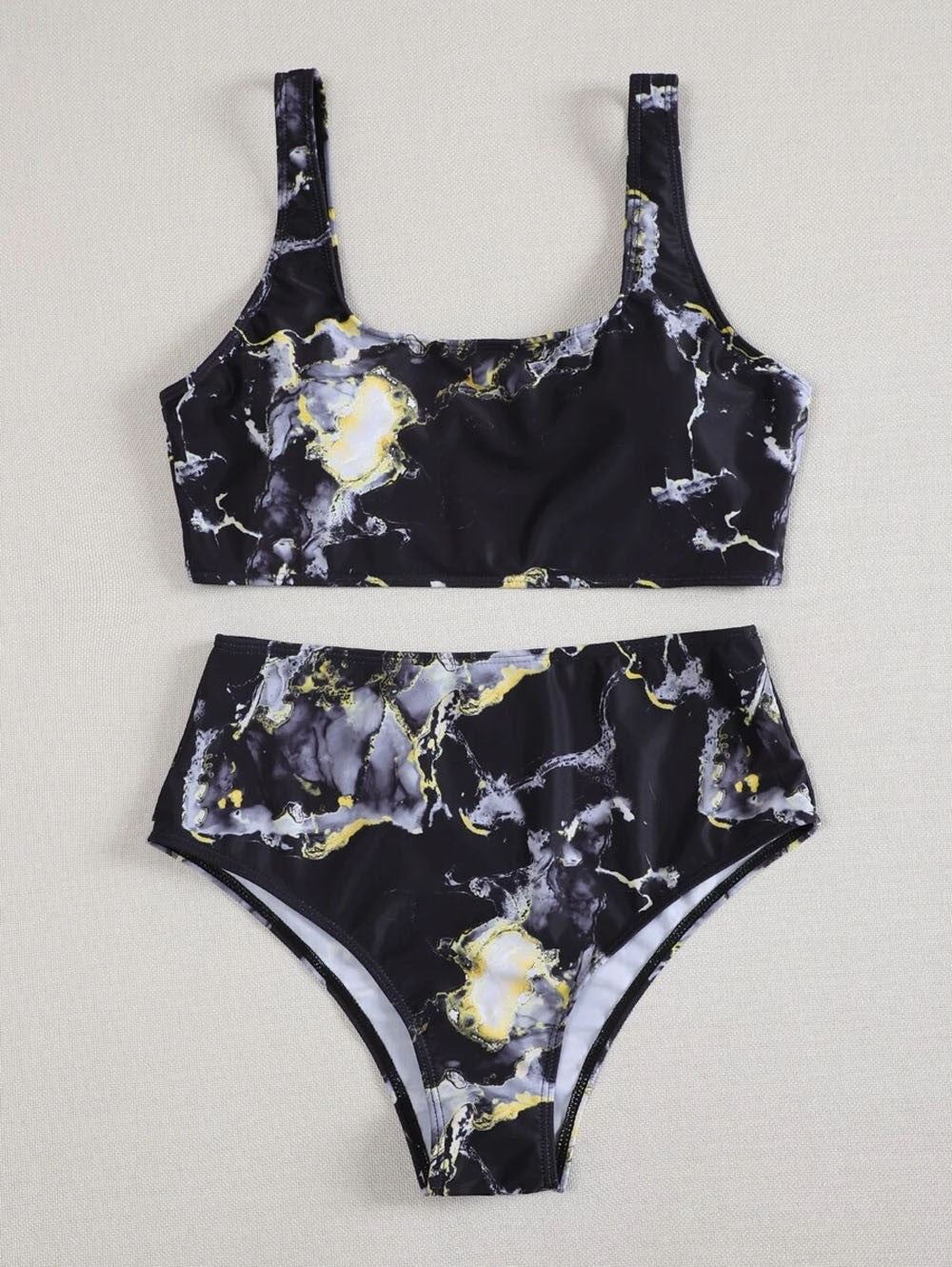 Damen Hoch geschnittenes Bikini-Set mit stylischem Marmor-Print Drune