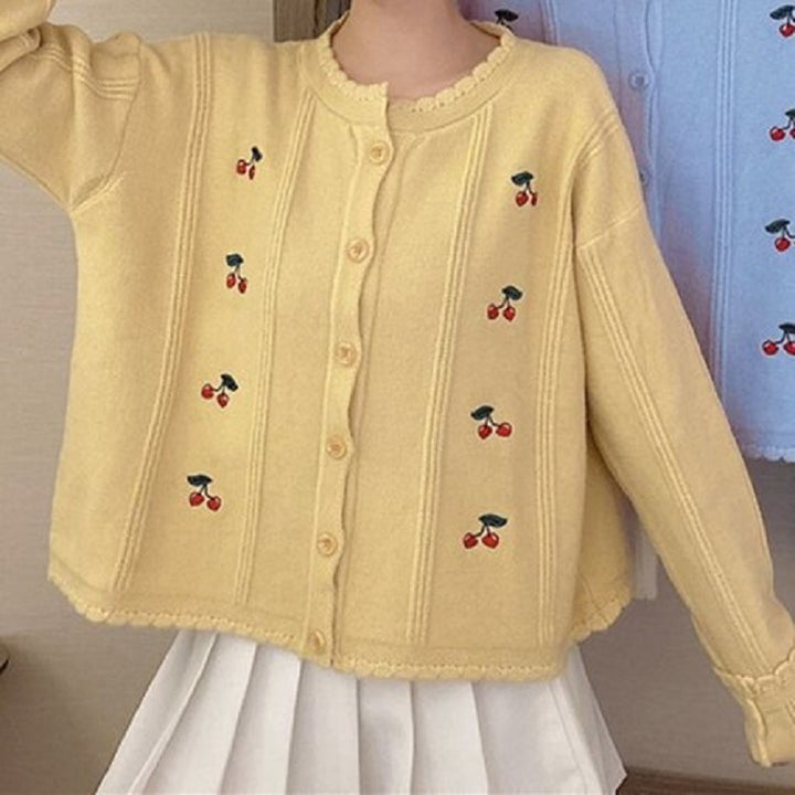 Damen Strickjacke mit floralem Motiv und Knopfverschluss Drune