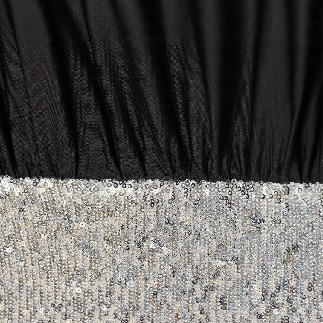 Damen Drapiertes Abendkleid mit weitem U‑Ausschnitt, Fledermausärmeln und Paillettenmini Drune