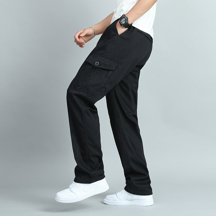 Herren Robuste Canvas-Cargohose mit geradem Bein, Knieabnähern & Klappentaschen Drune