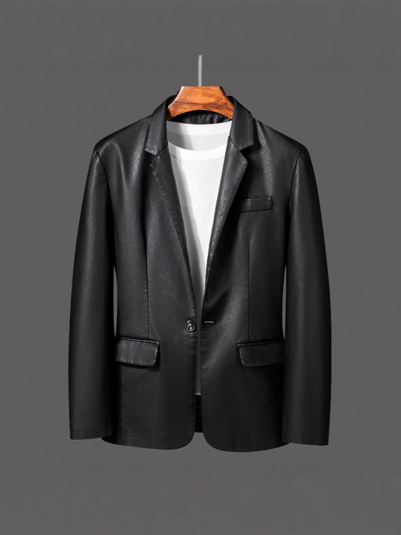 Herren Einreihiger Blazer aus Lederimitat mit Notch-Revers und Pattentaschen Drune