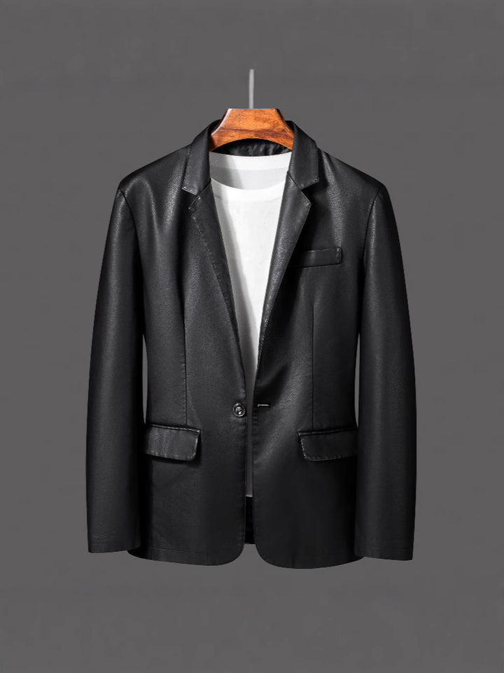 Herren Einreihiger Blazer aus Lederimitat mit Notch-Revers und Pattentaschen Drune