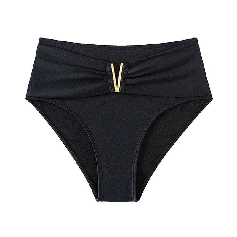Damen Hochtaillierte Bikinihose mit elegantem Gold-Element Drune