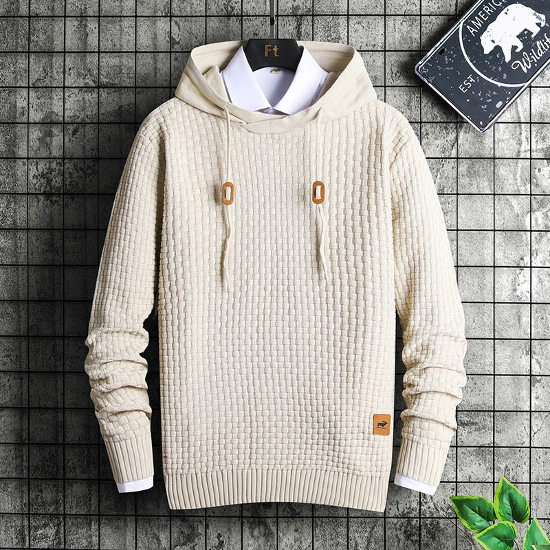 Herren Strukturiertes Kapuzenstrick-Pullover mit Reliefstruktur Drune