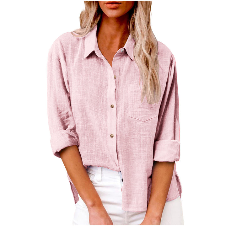 Damen nan oversized Leinen-Baumwollmix Hemdbluse mit Brusttasche und krempelbaren Ärmeln Drune