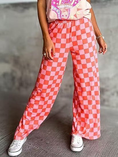 Damen Karierte Palazzo-Hose mit elastischem Bund und praktischen Seitentaschen Drune