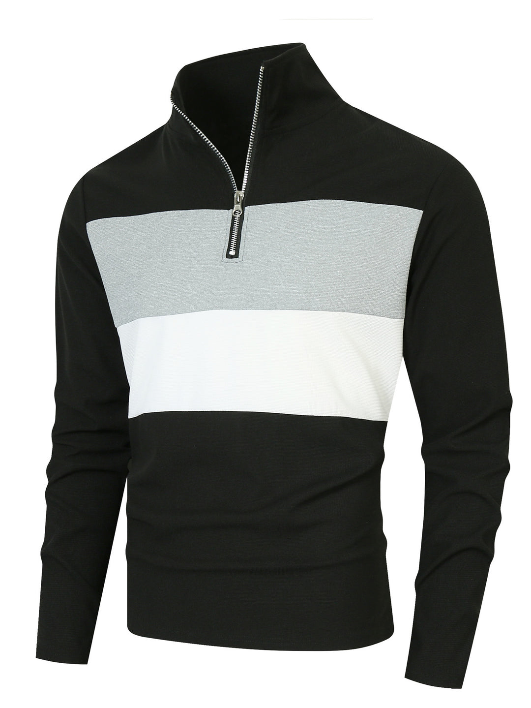 Herren Halbzip-Pullover mit Stehkragen, breitem Blockstreifen und fein gerippter Struktur Drune