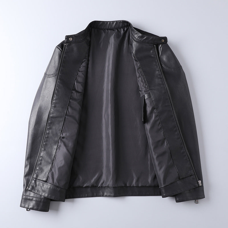 Herren Minimalistisches Kunstleder-Blouson mit Stehkragen und seitlichen Reißverschlusstaschen Drune