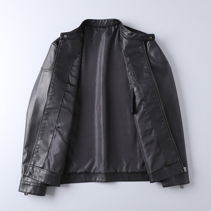 Herren Minimalistisches Kunstleder-Blouson mit Stehkragen und seitlichen Reißverschlusstaschen Drune