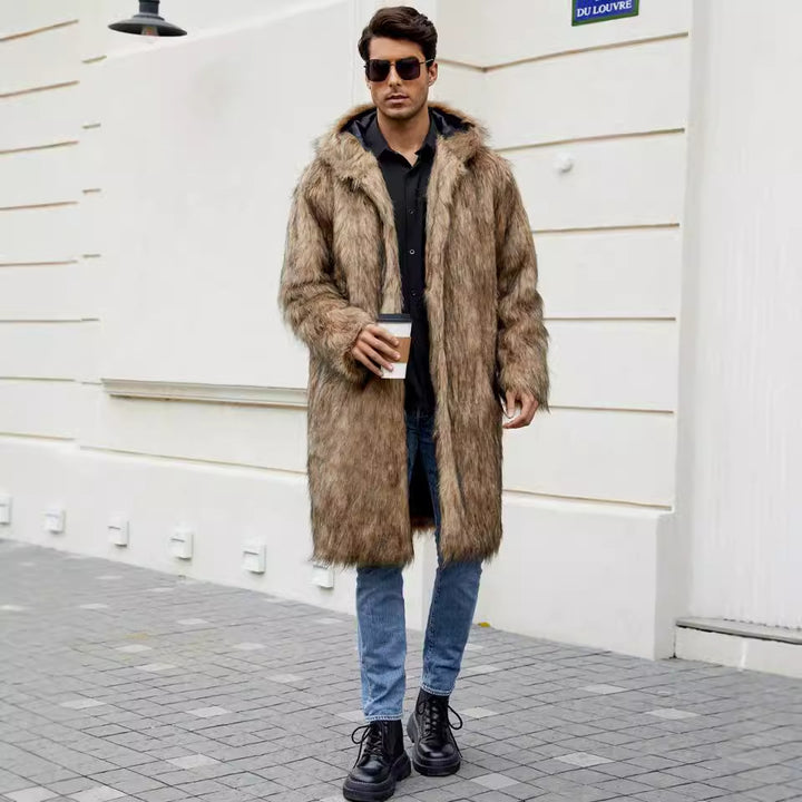 Herren Elegant gefütterter Mantel mit Kapuze Drune