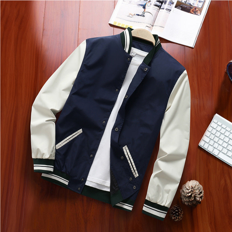 Herren Varsity-Bomberjacke im Retro-College-Stil mit kontrastärmeln und gestreiften Rippbündchen Drune