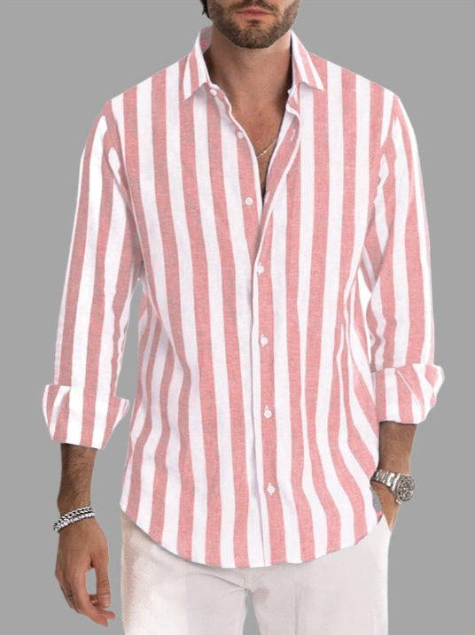 Herren elegantes gestreiftes Langarmhemd mit modernem Schnitt Drune