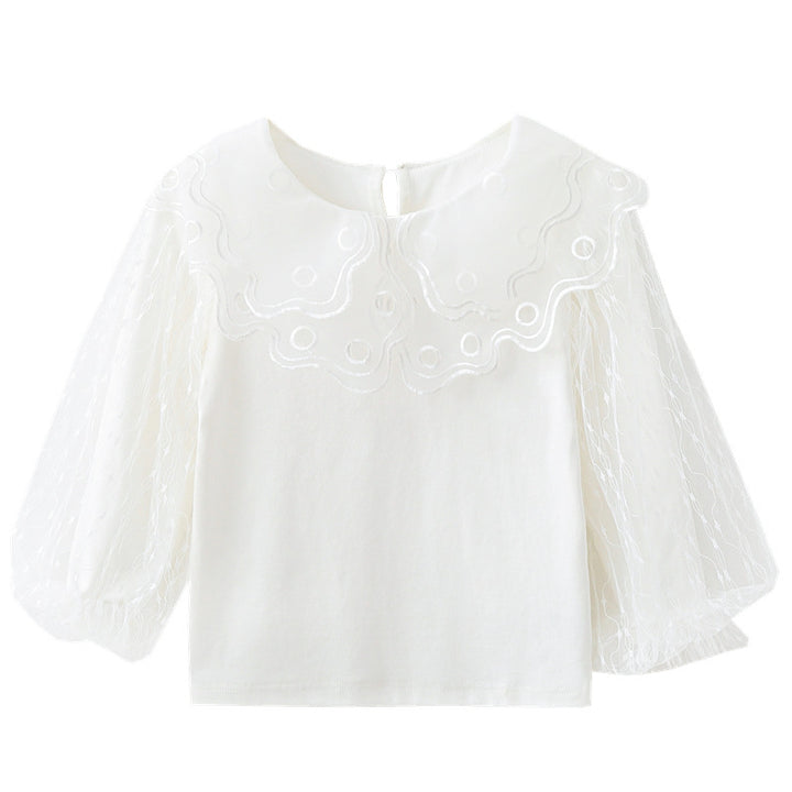 Mädchen elegante Bluse mit transparenten Tüllärmeln Drune