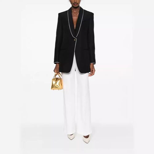 Damen Oversize-Blazer im Smokingstil mit kontrastierender Paspelierung und Ein-Knopf-Front Drune