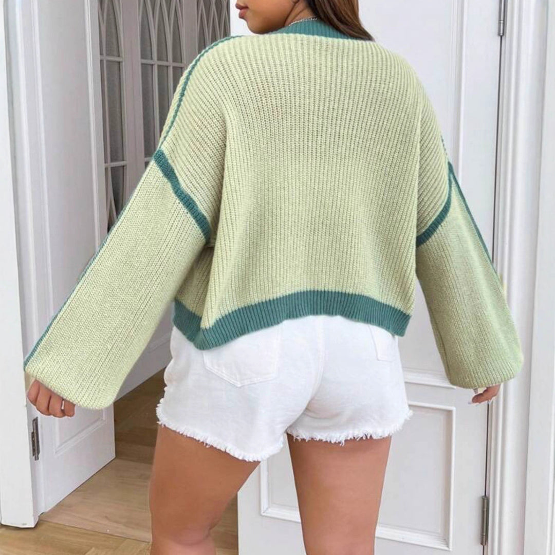 Damen Grobstrick Cardigan mit modernen Karomustern und weitem Schnitt Drune