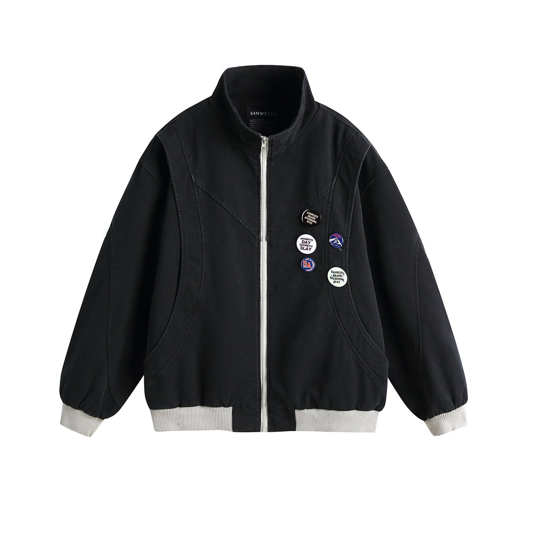 Damen Kurzblouson mit Stehkragen, Rippbündchen und Ansteck‑Pins Drune