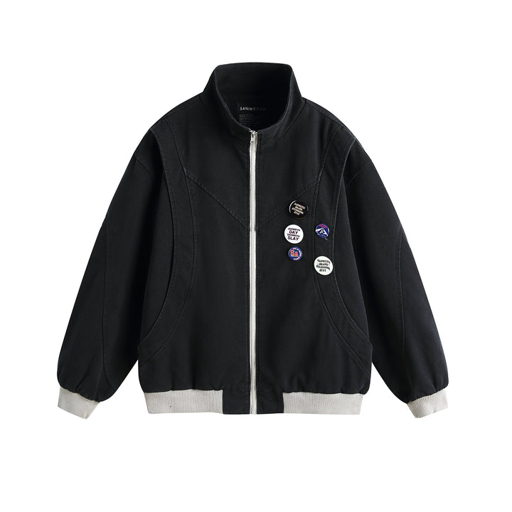 Damen Kurzblouson mit Stehkragen, Rippbündchen und Ansteck‑Pins Drune