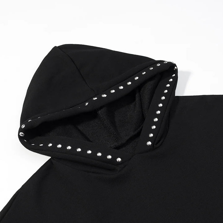 Damen nan weiter Kapuzenpullover mit Ziernieten am Kragen und legerer Passform Drune