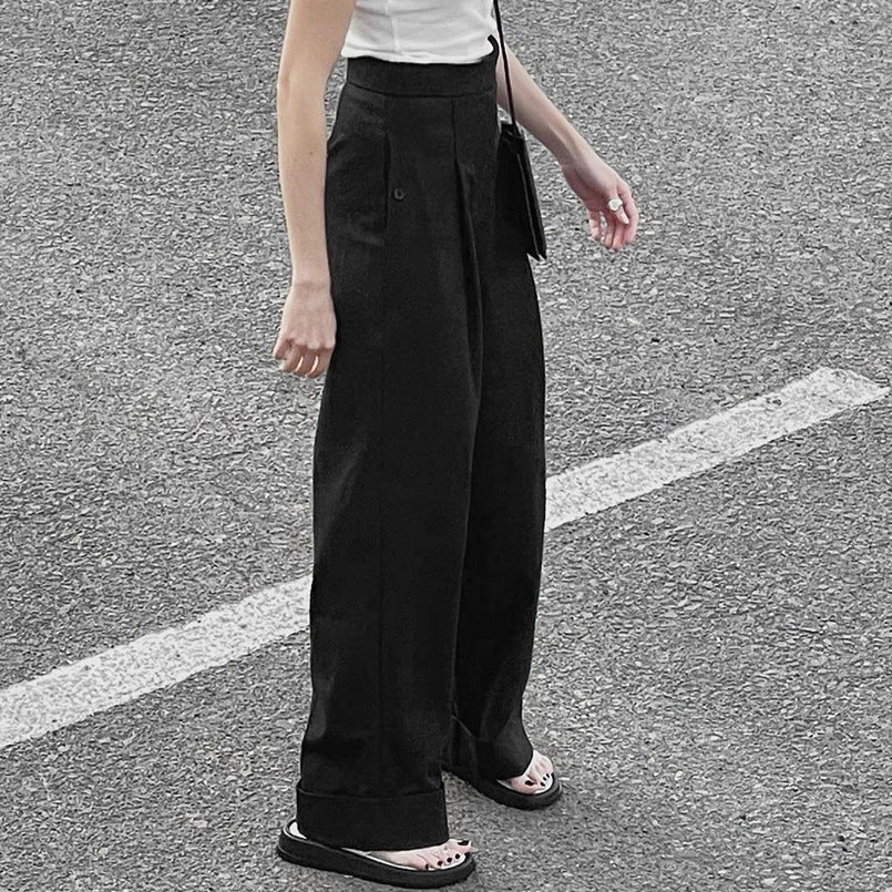 Damen Elegante, lockere Hosen mit hohem Bund und Falten Drune