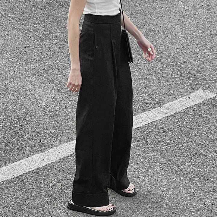Damen Elegante, lockere Hosen mit hohem Bund und Falten Drune