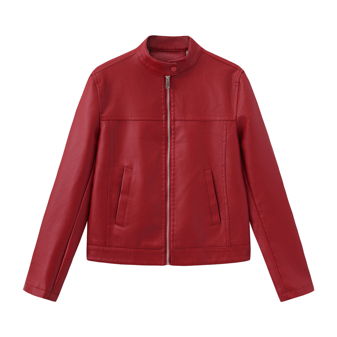Herren nan minimalistische Kunstlederjacke mit Stehkragen, Metallreißverschluss und eingearbeiteten Seitentaschen Drune
