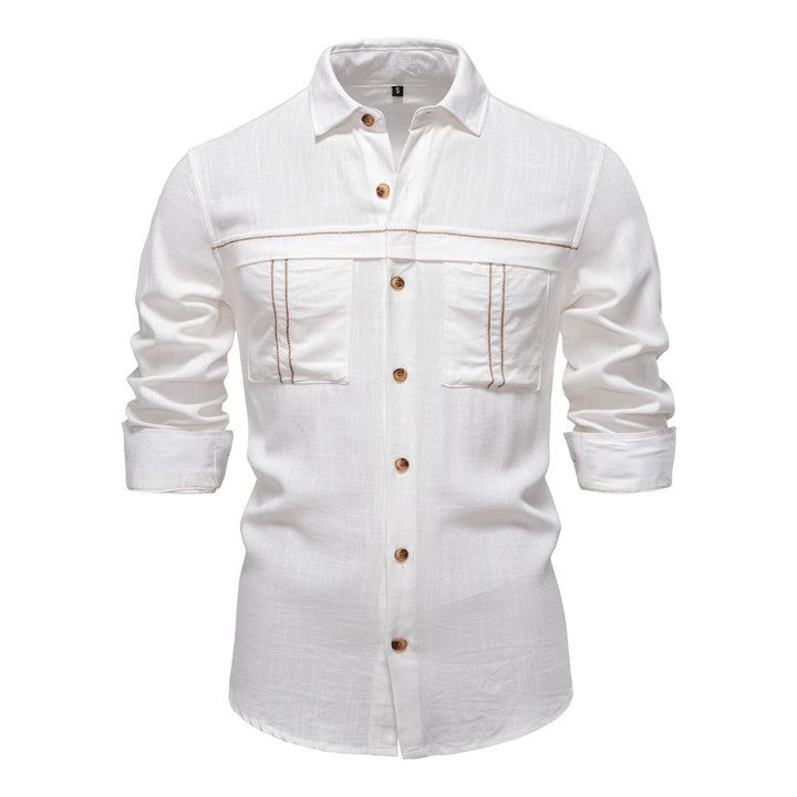 Herren nan Workshirt aus Denimoptik mit doppelten Brusttaschen und Kontrastnähten Drune