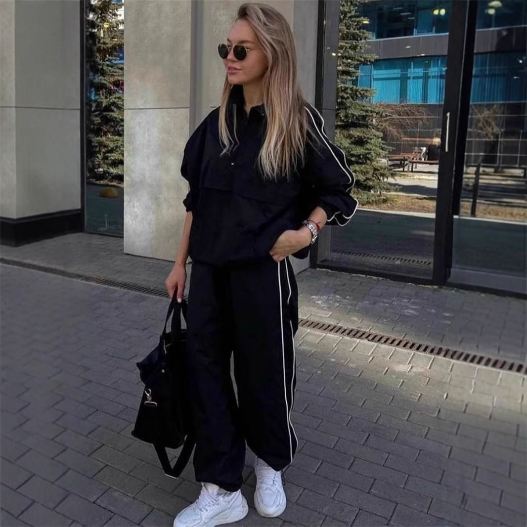 Damen leichtes Half-Zip Windbreaker-Oberteil mit Kängurutasche, elastischen Bündchen und seitlicher Paspel Drune