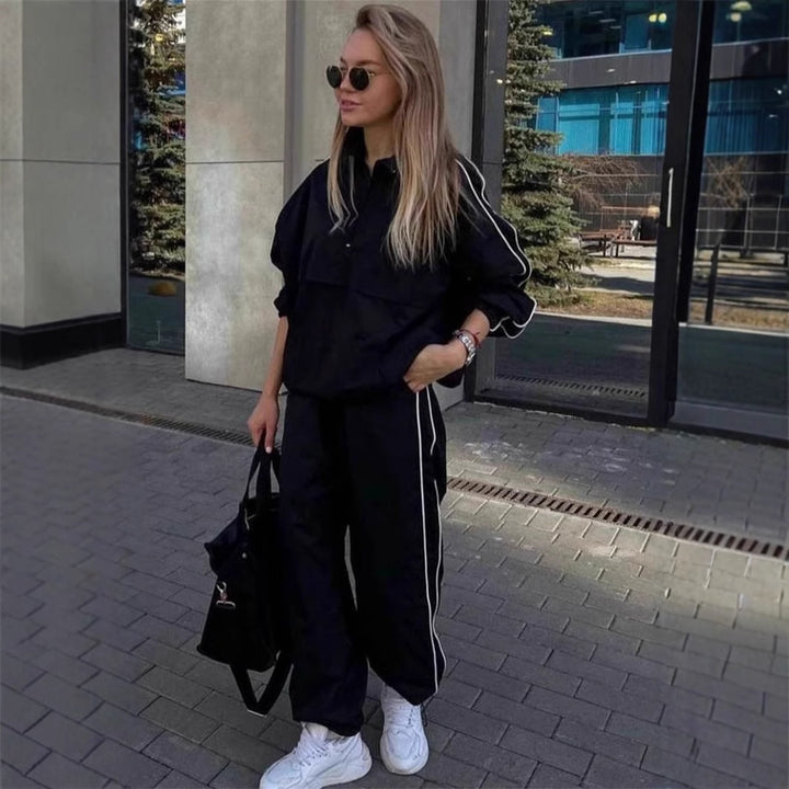Damen leichtes Half-Zip Windbreaker-Oberteil mit Kängurutasche, elastischen Bündchen und seitlicher Paspel Drune