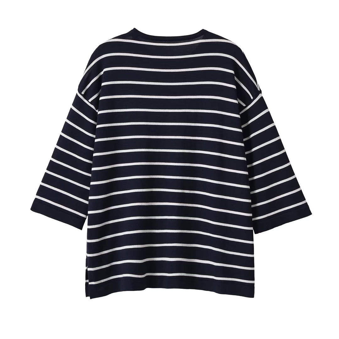 Damen Oversize Streifen-Tunika mit 3/4-Ärmeln Drune