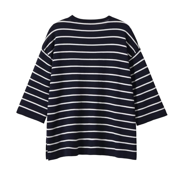 Damen Oversize Streifen-Tunika mit 3/4-Ärmeln Drune