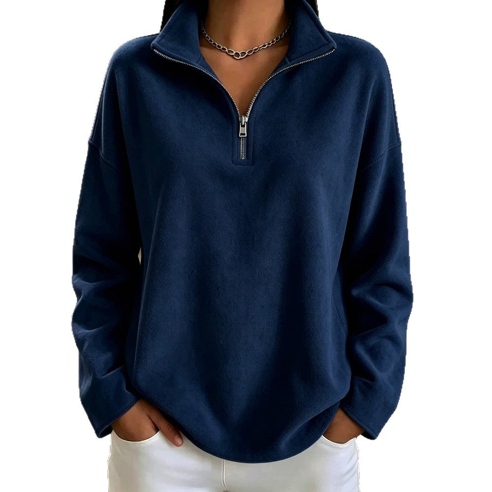 Damen Kuscheliger Oversize-Fleecepullover mit halbem Reißverschluss und Stehkragen Drune