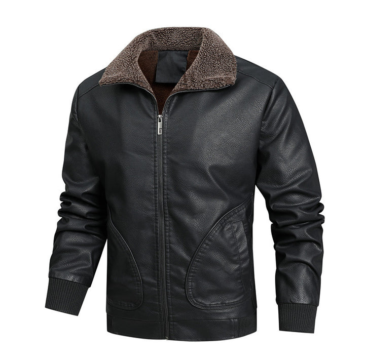 Herren Vintage-Bomberjacke aus Kunstleder mit Sherpa-Innenfutter und Rippbündchen Drune