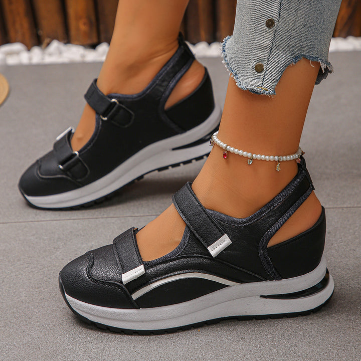 Damen sportliche Slingback-Sneakers mit Klettverschluss und leichter Keilsohle Drune