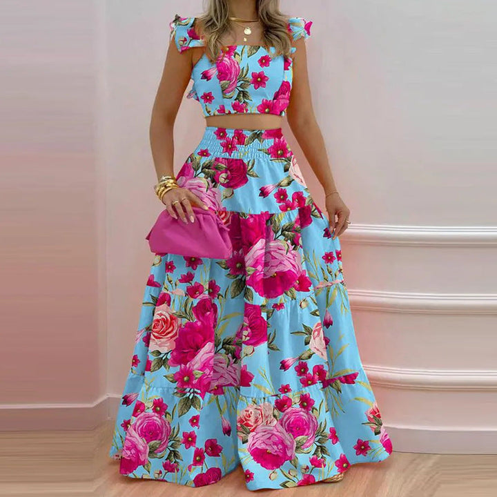 Damen Maxikleid mit voluminösem Rock und Rüschendetails Drune