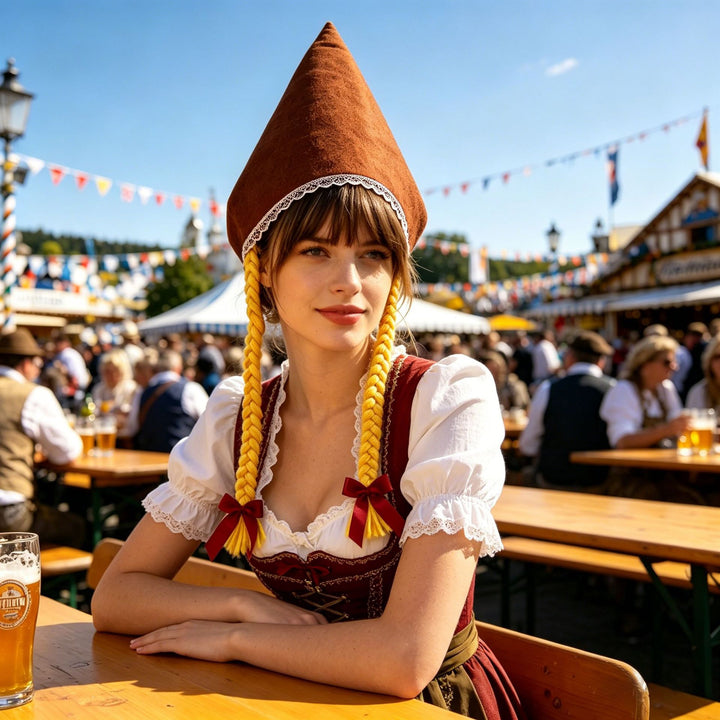 Damen nan traditionelle Trachtenhaube mit steifer Kegelform und feinem Spitzenrand Drune